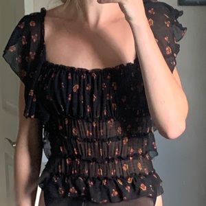 Free People Black And flowered Body suit